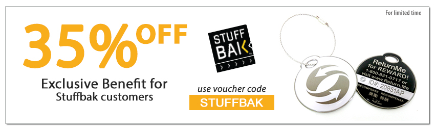 Enjoy 35% off ReturnMe tags by using coupon code STUFFBAK